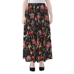 Watercolor Tattoo Print Chiffon Maxi Skirt