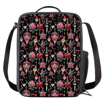 Watercolor Tattoo Print Crossbody Lunch Bag
