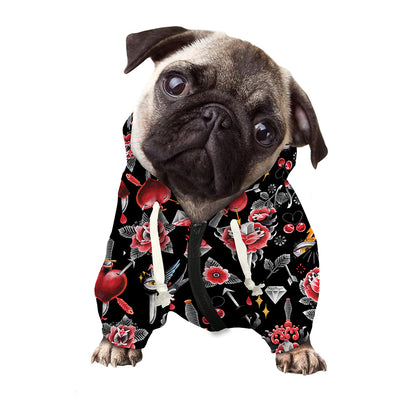 Watercolor Tattoo Print Dog Zip Up Hoodie