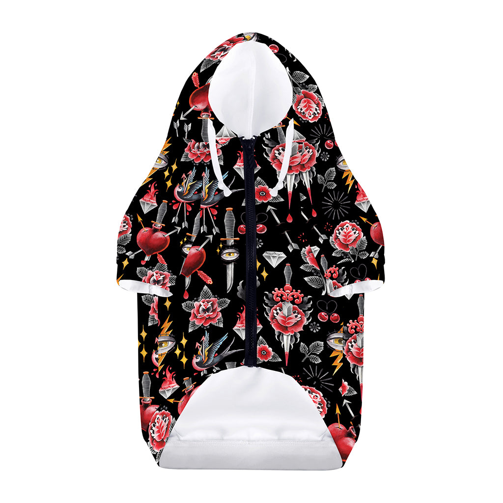 Watercolor Tattoo Print Dog Zip Up Hoodie