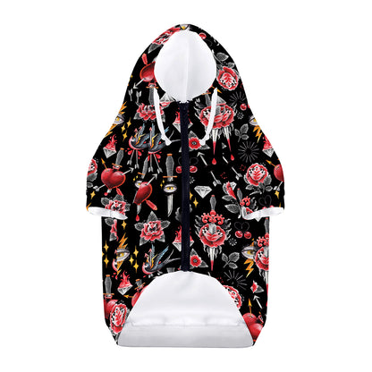 Watercolor Tattoo Print Dog Zip Up Hoodie