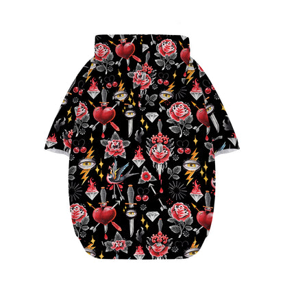 Watercolor Tattoo Print Dog Zip Up Hoodie