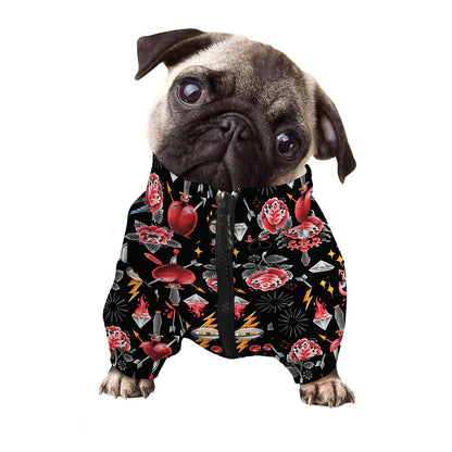 Watercolor Tattoo Print Dog Zip Up Jacket