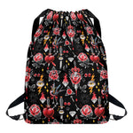 Watercolor Tattoo Print Drawstring Backpack