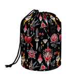 Watercolor Tattoo Print Drawstring Makeup Bag