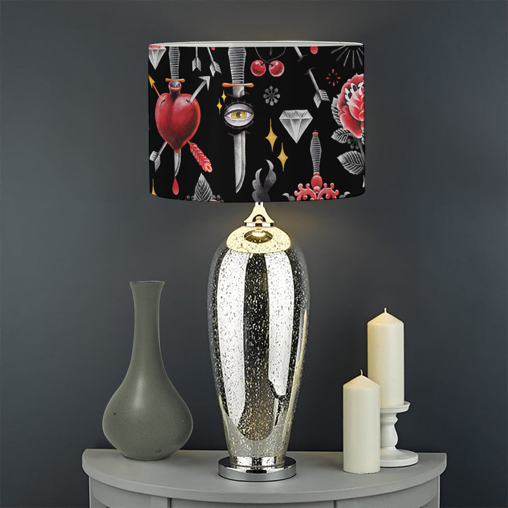 Watercolor Tattoo Print Drum Lamp Shade