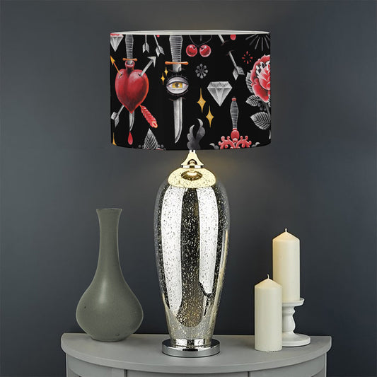 Watercolor Tattoo Print Drum Lamp Shade