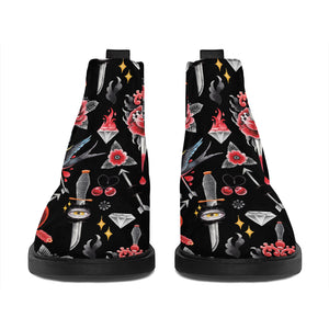 Watercolor Tattoo Print Flat Ankle Boots