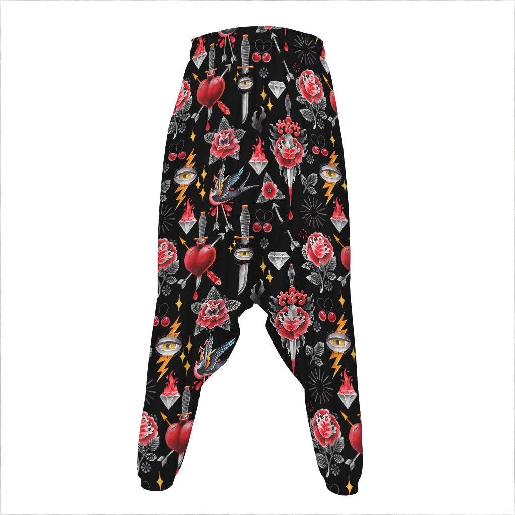 Watercolor Tattoo Print Hammer Pants