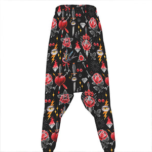 Watercolor Tattoo Print Hammer Pants