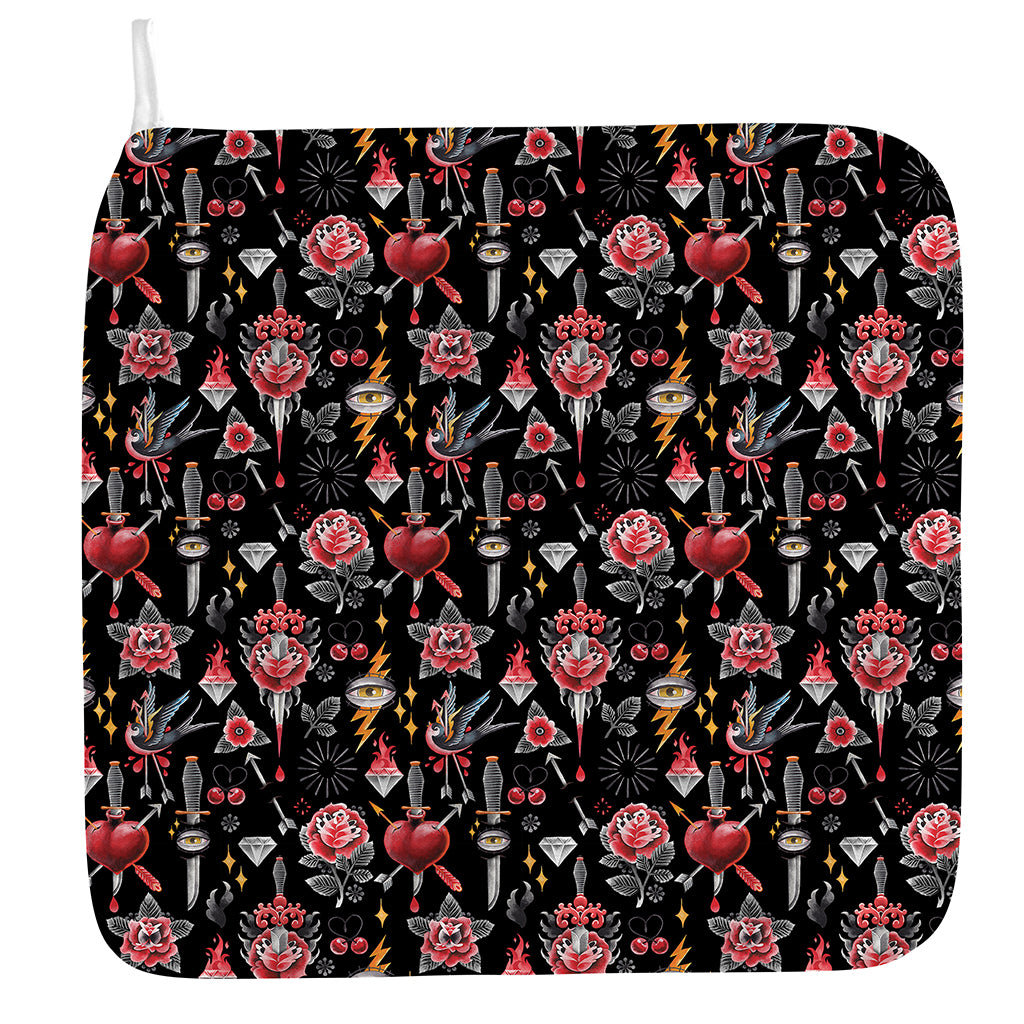 Watercolor Tattoo Print Hand Towel