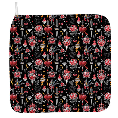 Watercolor Tattoo Print Hand Towel