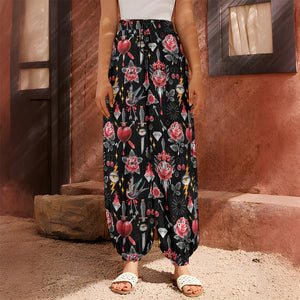 Watercolor Tattoo Print Harem Pants