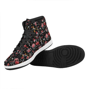 Watercolor Tattoo Print High Top Leather Sneakers