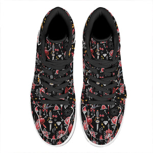 Watercolor Tattoo Print High Top Leather Sneakers