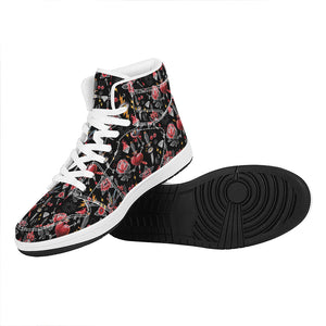 Watercolor Tattoo Print High Top Leather Sneakers