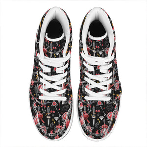 Watercolor Tattoo Print High Top Leather Sneakers