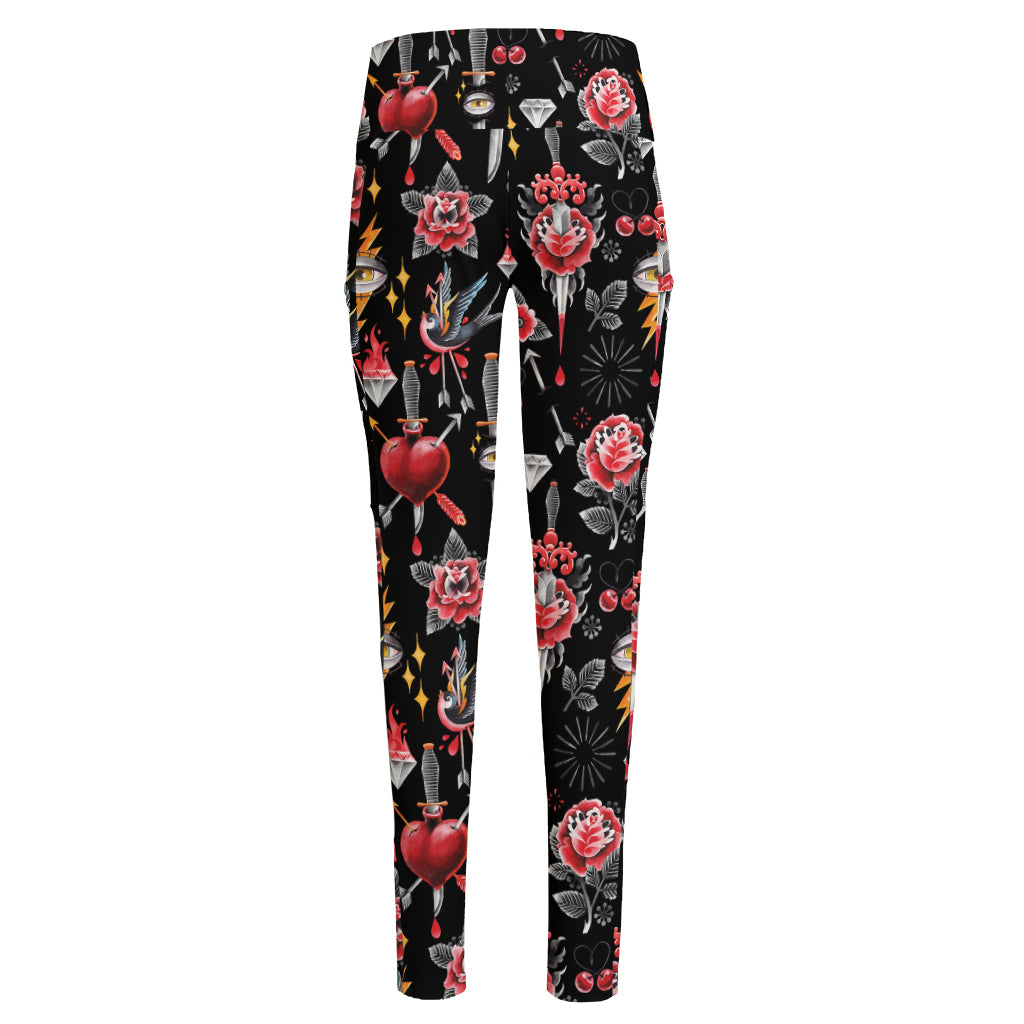 Watercolor Tattoo Print High-Waisted Pocket Leggings