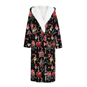 Watercolor Tattoo Print Hooded Bathrobe