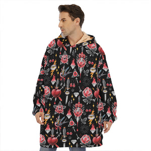 Watercolor Tattoo Print Hoodie Blanket