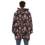 Watercolor Tattoo Print Hoodie Blanket