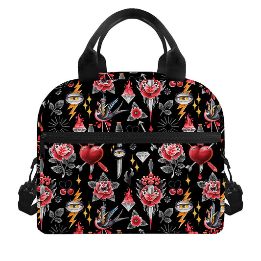Watercolor Tattoo Print Insulated Lunch Bag