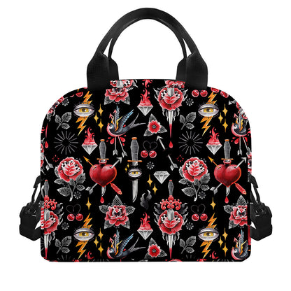Watercolor Tattoo Print Insulated Lunch Bag