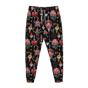 Watercolor Tattoo Print Jogger Pants