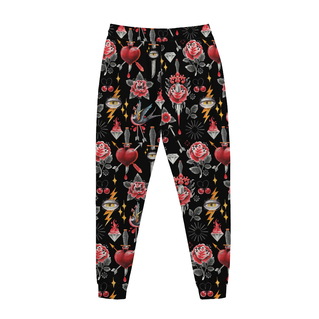 Watercolor Tattoo Print Jogger Pants