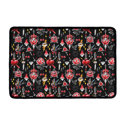 Watercolor Tattoo Print Kitchen Mat