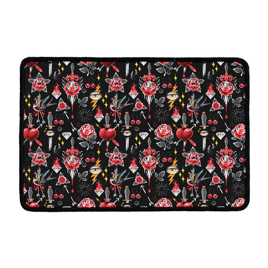Watercolor Tattoo Print Kitchen Mat