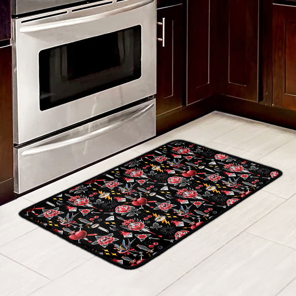 Watercolor Tattoo Print Kitchen Mat