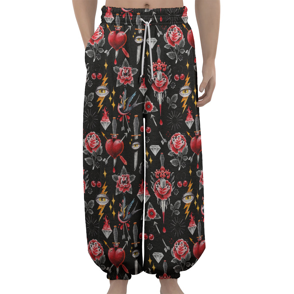 Watercolor Tattoo Print Lantern Pants