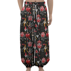 Watercolor Tattoo Print Lantern Pants