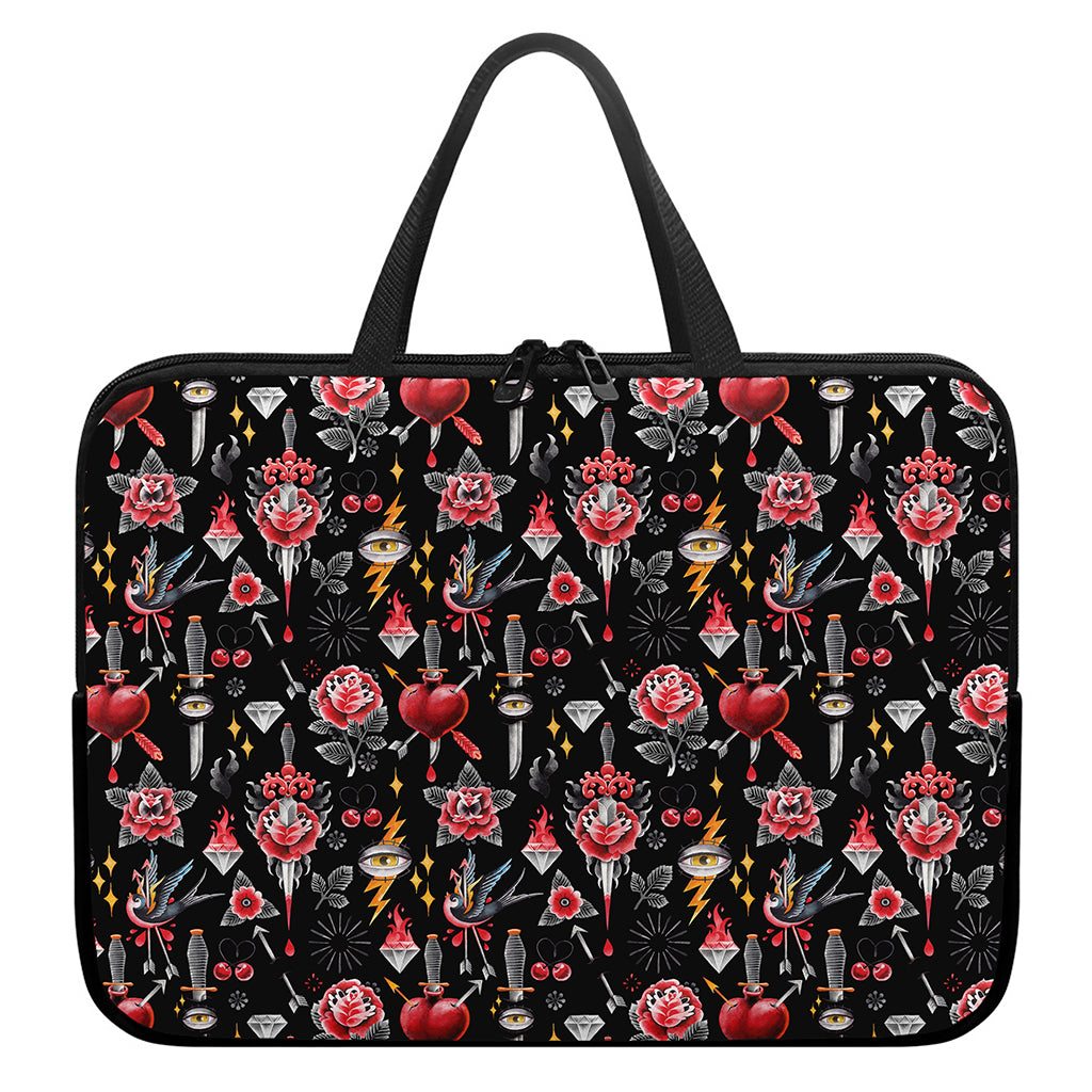 Watercolor Tattoo Print Laptop Sleeve With Handle