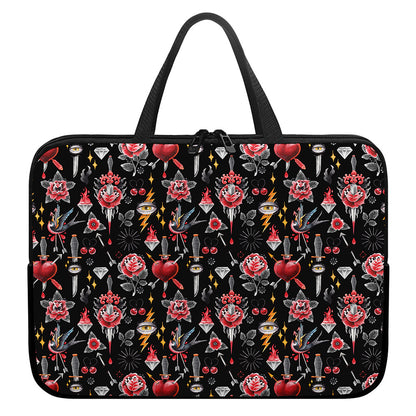Watercolor Tattoo Print Laptop Sleeve With Handle