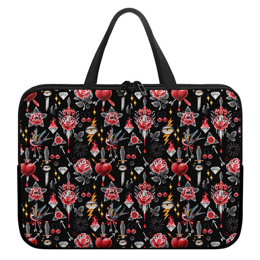 Watercolor Tattoo Print Laptop Sleeve With Handle