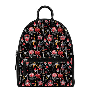 Watercolor Tattoo Print Leather Backpack