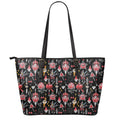 Watercolor Tattoo Print Leather Tote Bag With Zipper