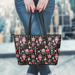 Watercolor Tattoo Print Leather Tote Bag