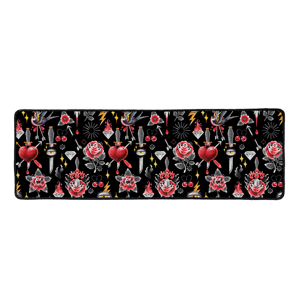 Watercolor Tattoo Print Long Kitchen Mat