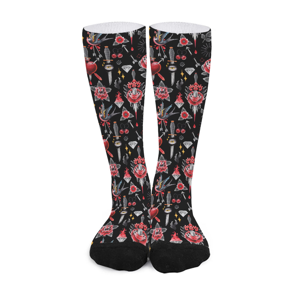 Watercolor Tattoo Print Long Socks