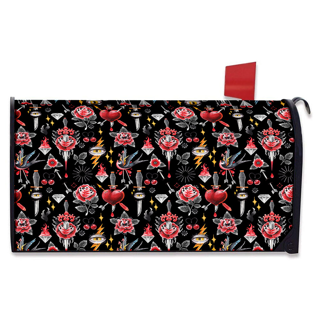 Watercolor Tattoo Print Mailbox Cover