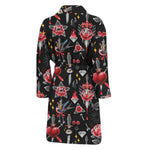 Watercolor Tattoo Print Men's Bathrobe