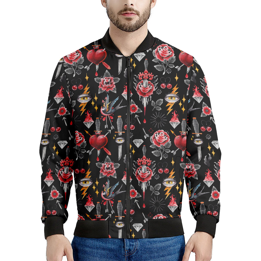 Watercolor Tattoo Print Men's Bomber Jacket