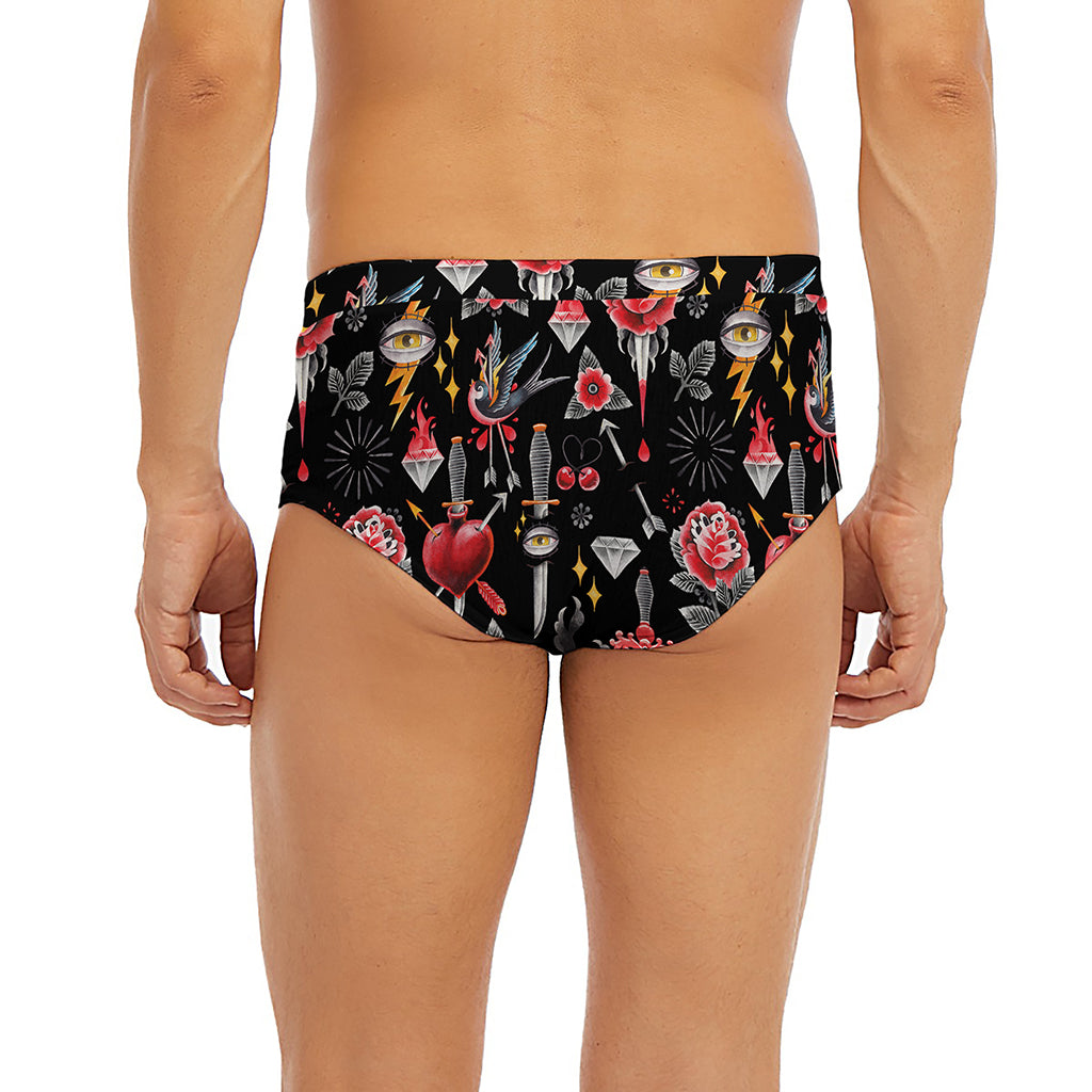 Watercolor Tattoo Print Men's Briefs