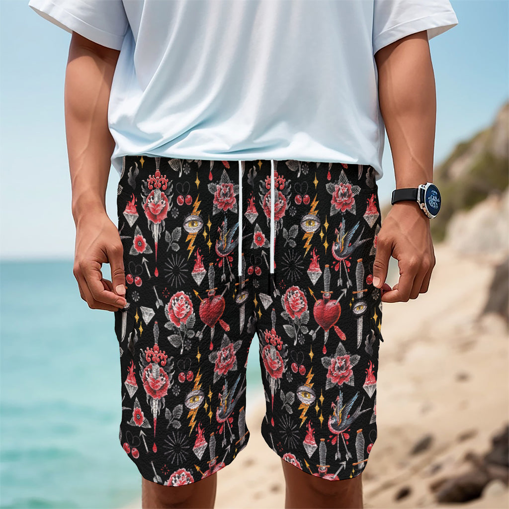 Watercolor Tattoo Print Men's Cargo Shorts