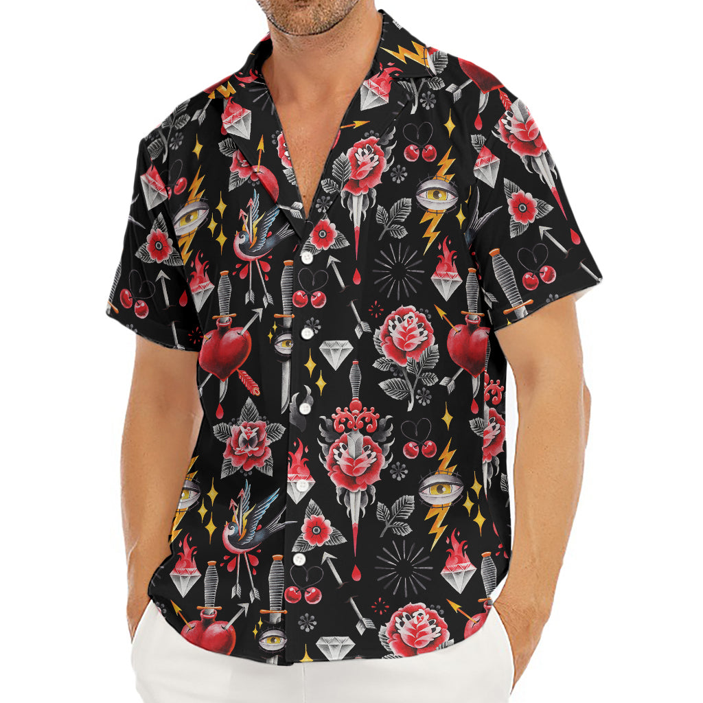 Watercolor Tattoo Print Men's Deep V-Neck Shirt