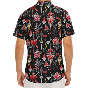 Watercolor Tattoo Print Men's Deep V-Neck Shirt