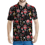 Watercolor Tattoo Print Men's Polo Shirt